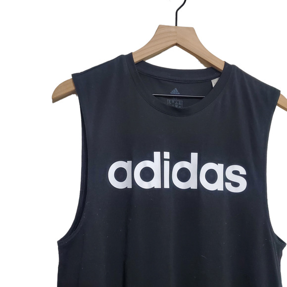 Adidas Lin Sol Black White Workout Athleisure Activewear Tank Size Medium - Picture 4 of 7